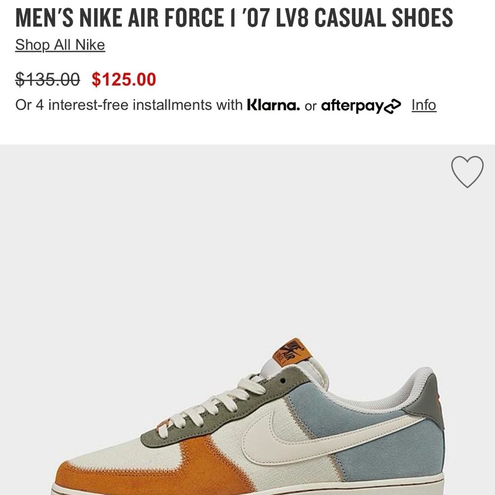 For sale
 MEN'S NIKE AIR FORCE 1 '07 LV8 CASUAL SHOES 
size 11